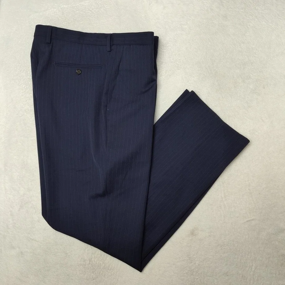 Banana Republic Pants Men 34x32 Blue Striped Marzotto 130s Wool Dress Slack HOLE
